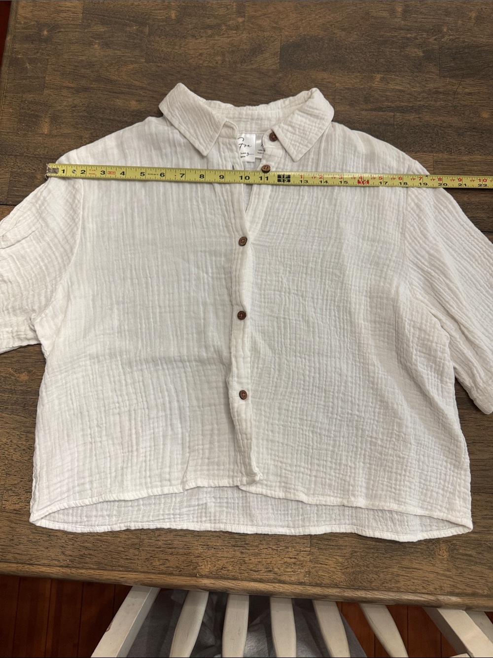 100% Cotton White Crop Button Down Set with Matching Elastic Waistband Shorts - Picture 13 of 15
